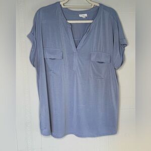 J. Jill Relaxed Fit Light Blue V-Neck Short Sleeve Pocket Tee Size XL Oversized
